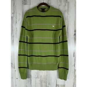 Fossil‎ Mens Sweater Size Medium 100% Lambs Wool Green Stripe Hong Kong READ